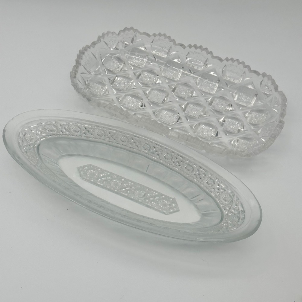 EAPG Celery Dish Lot of 2 With Chips - Great for Boho Decor Plant Trays Display